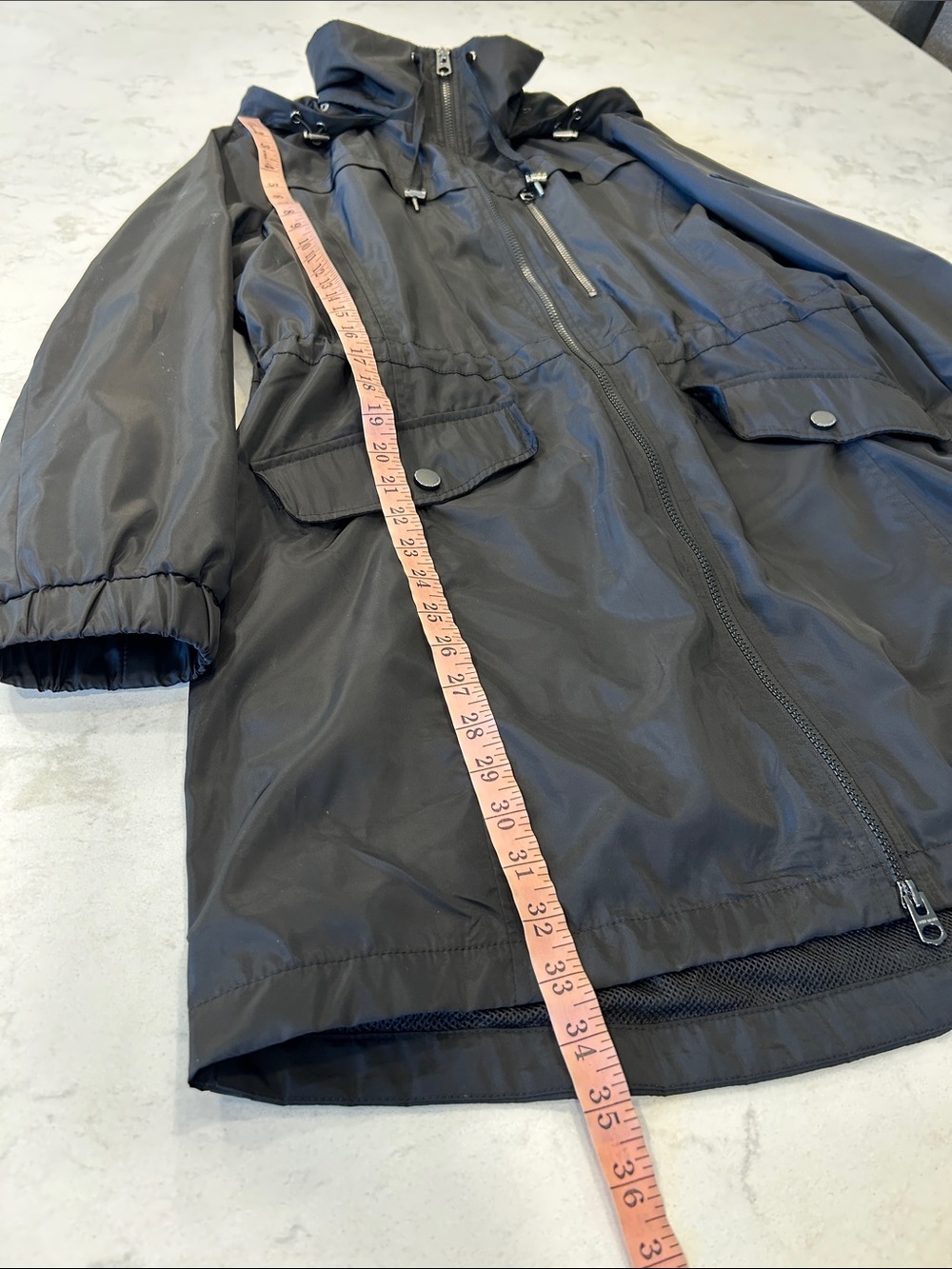 Lucky Brand Women’s Black Anorak Hooded Raincoat Minimalist Large - Picture 10 of 16